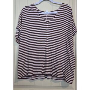 J Jill Shirt Top Womens XL Brown White Striped Knit Casual Capsule Boxy linen